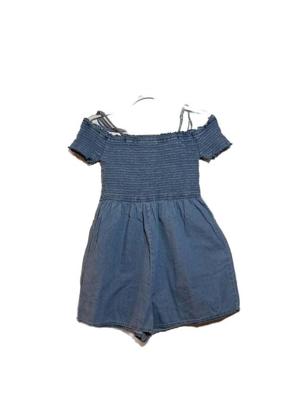 M Love Tree Women's Off-The-Shoulder Smocked Denim Romper